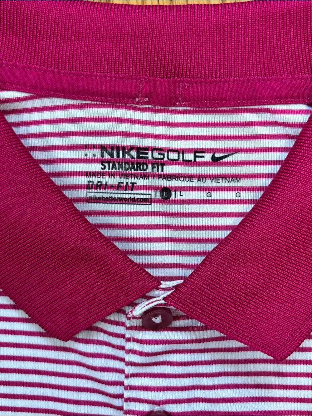 Nike Dri-FIT Red White Striped Short Sleeve Performance Golf Polo Shirt Men's L